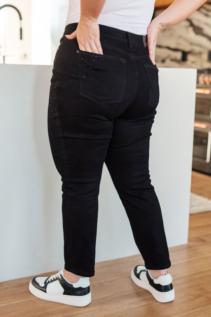 Reese Rhinestone Slim Fit Jeans in Black | Judy Blue