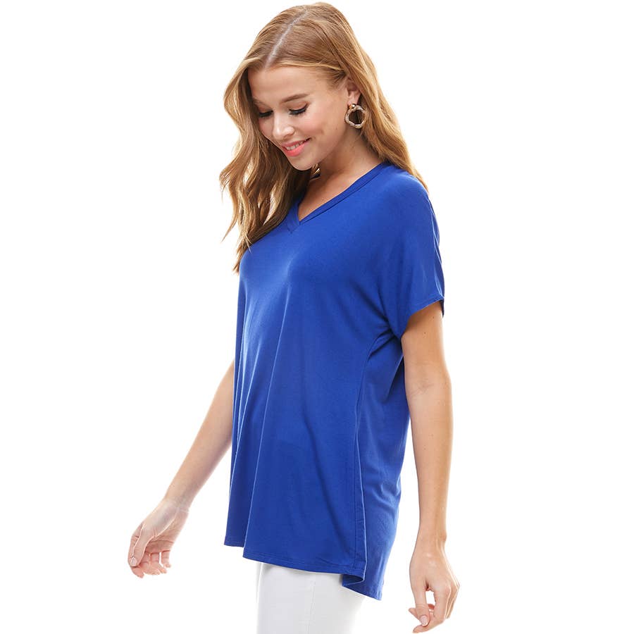 Royal Blue Basic Cap Sleeve V-Neck Tunic | 4 sizes