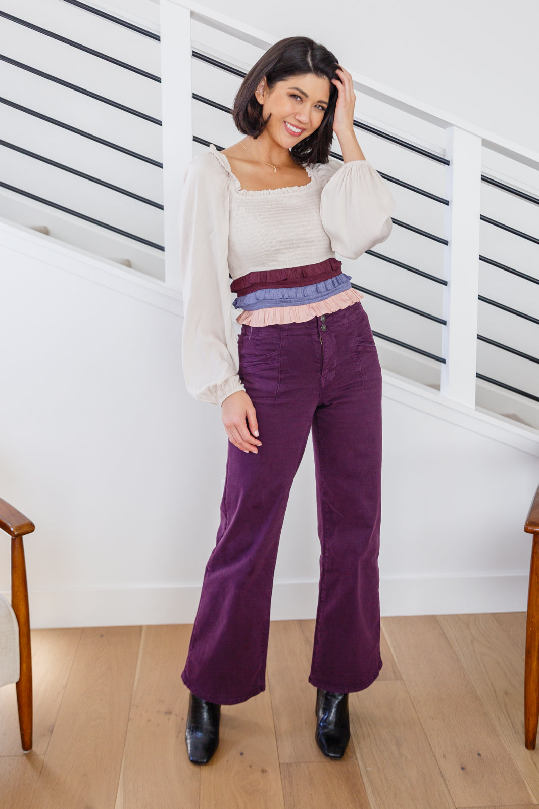 Petunia High Rise Wide Leg Jeans in Plum | Mica Denim