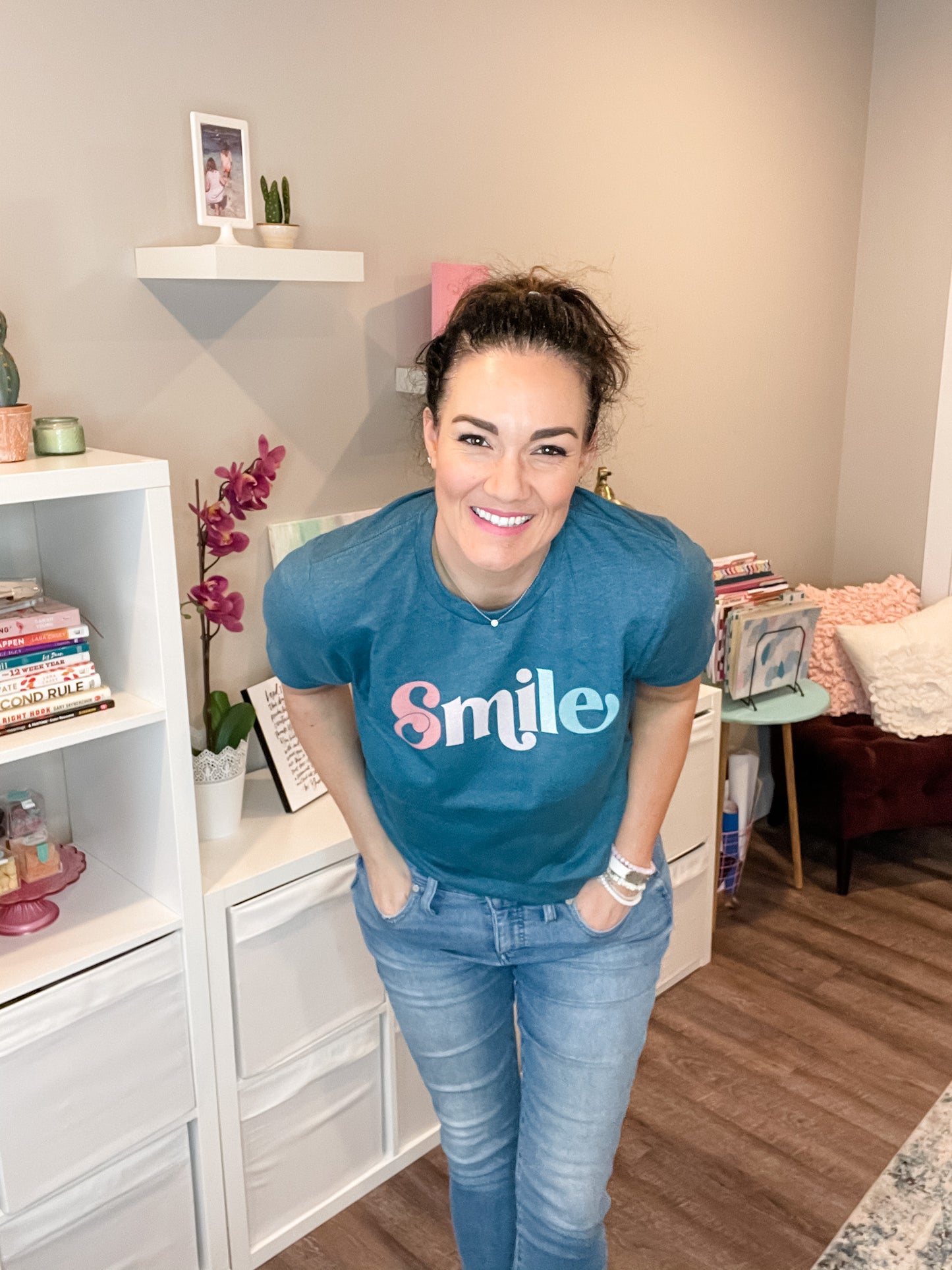 Smile Graphic Tee in Heather Teal | 4 sizes