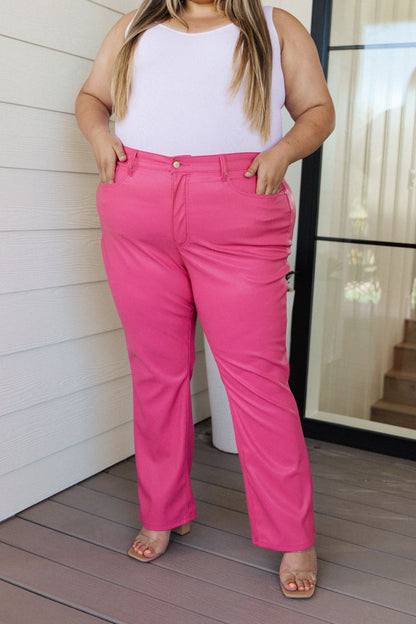 Tanya Control Top Faux Leather Pants in Camellia Rose Pink | Judy Blue