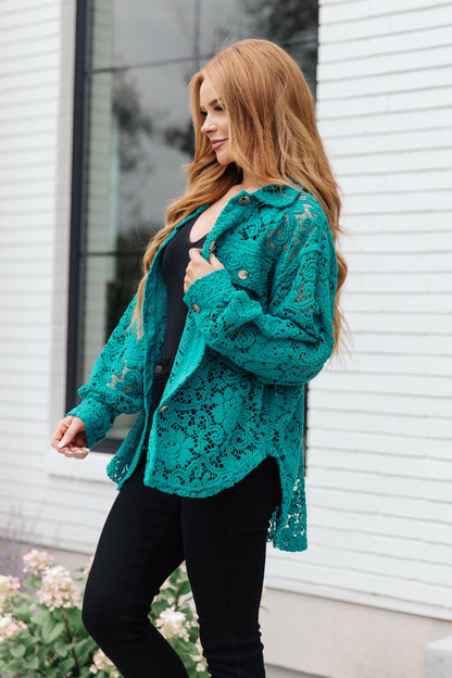 Topped with Lace Button Down in Blue Turquoise