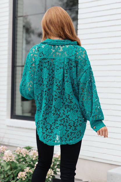 Topped with Lace Button Down in Blue Turquoise