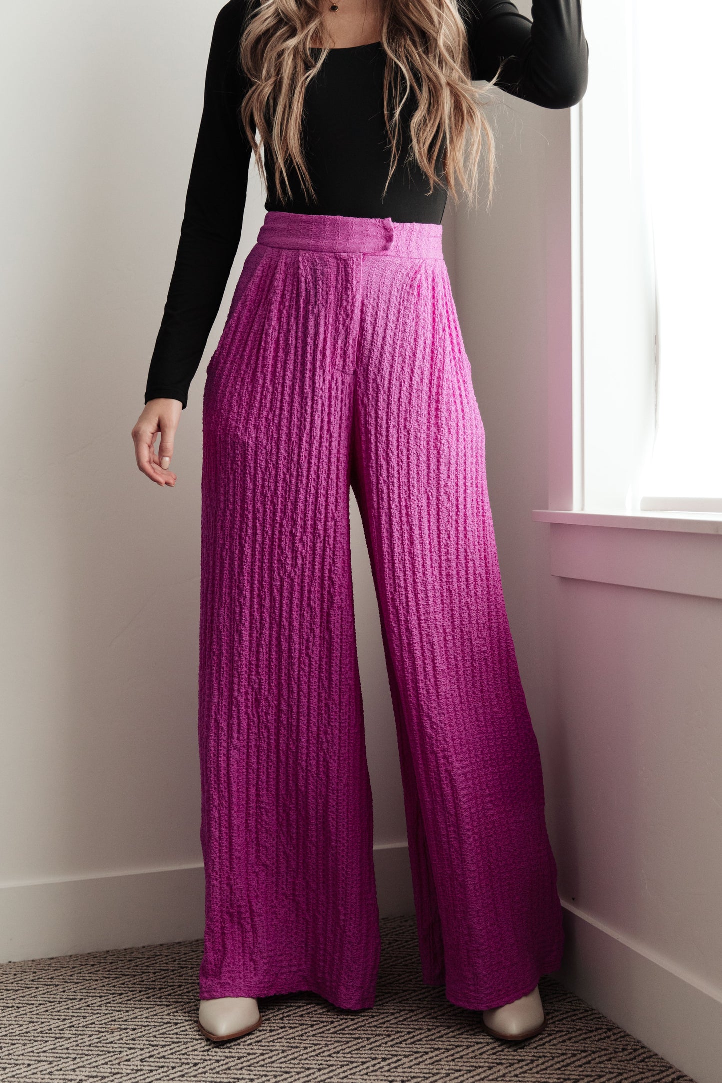 Totally Crazy Still Wide Leg Pants in Fuchsia Pink