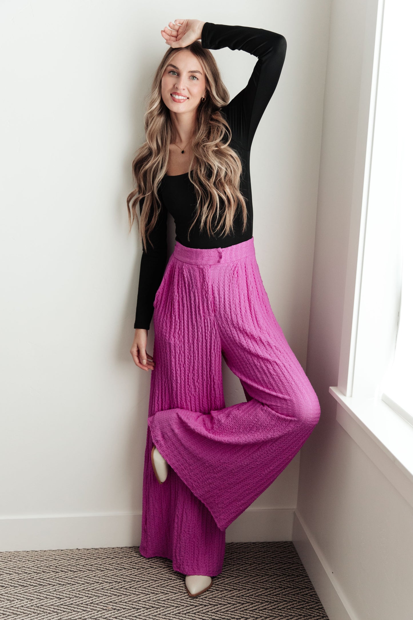 Totally Crazy Still Wide Leg Pants in Fuchsia Pink