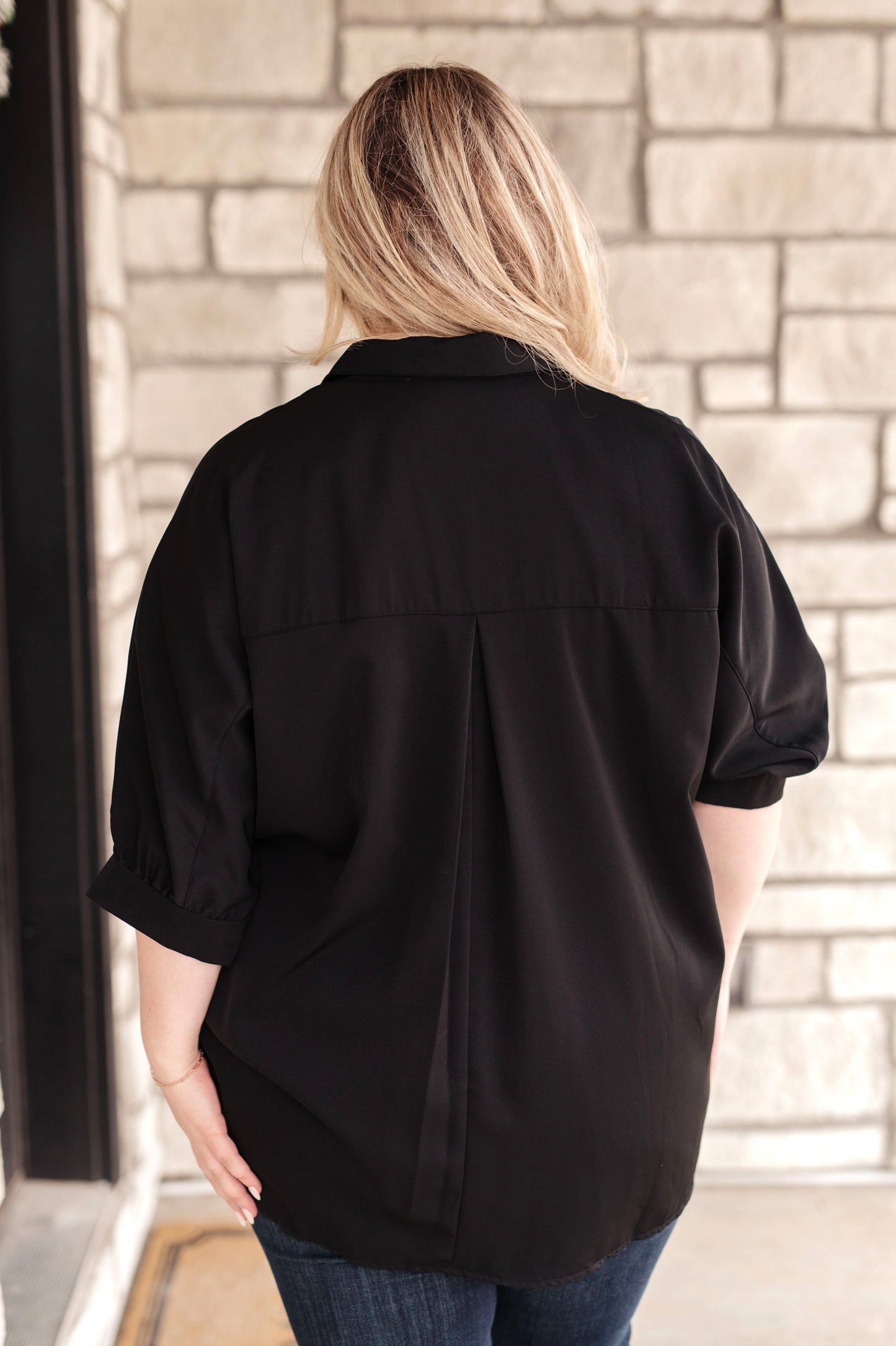 Turned Out Perfect Oversized Button Down Shirt in Black