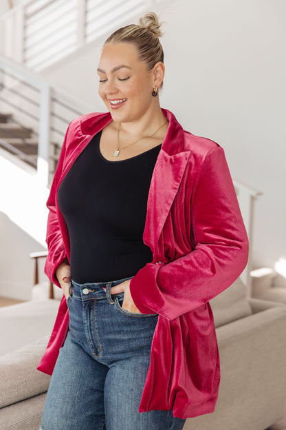 Verity Velvet Blazer in Raspberry