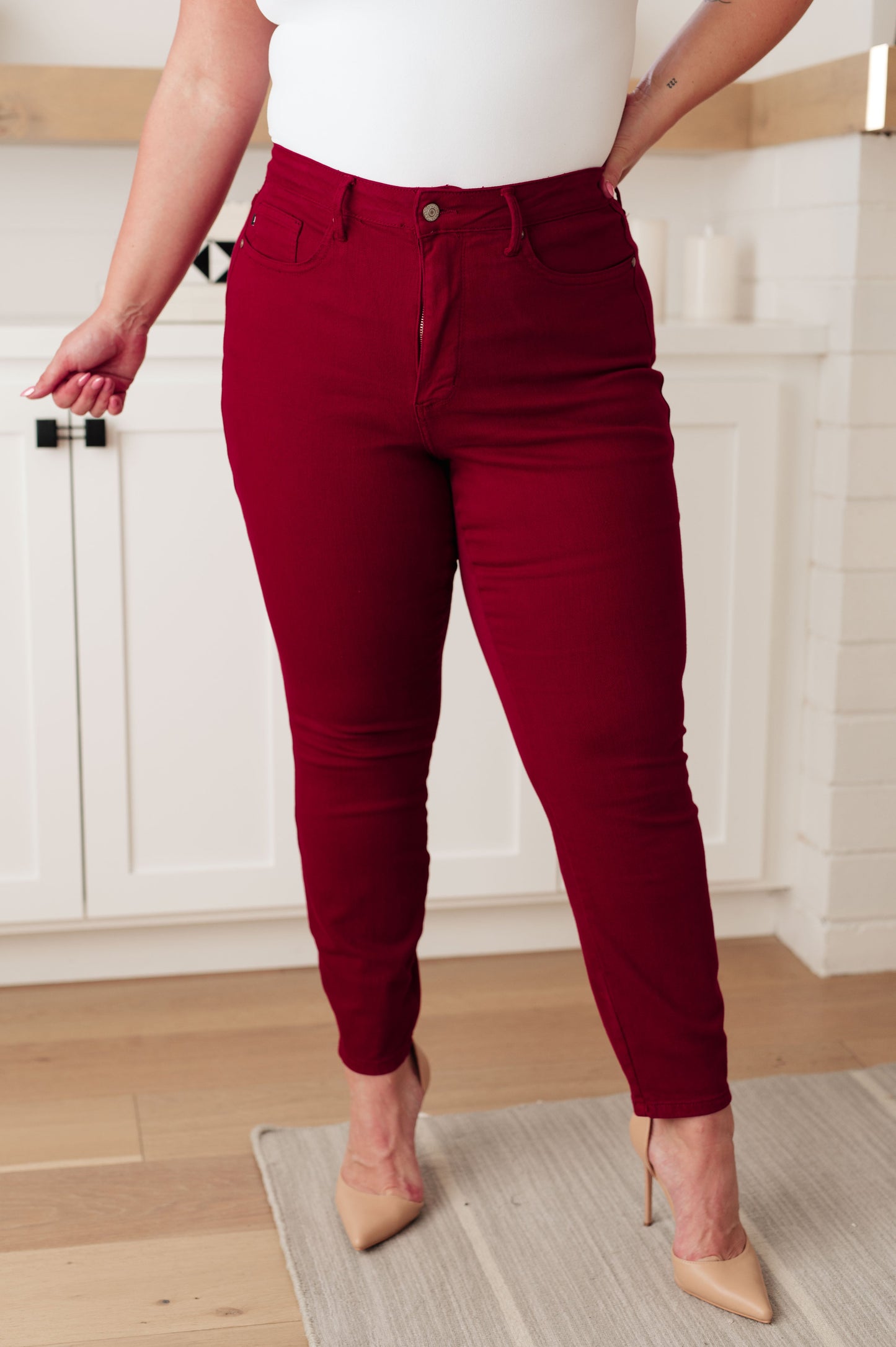 Wanda High Rise Control Top Skinny Jeans Scarlet | Judy Blue